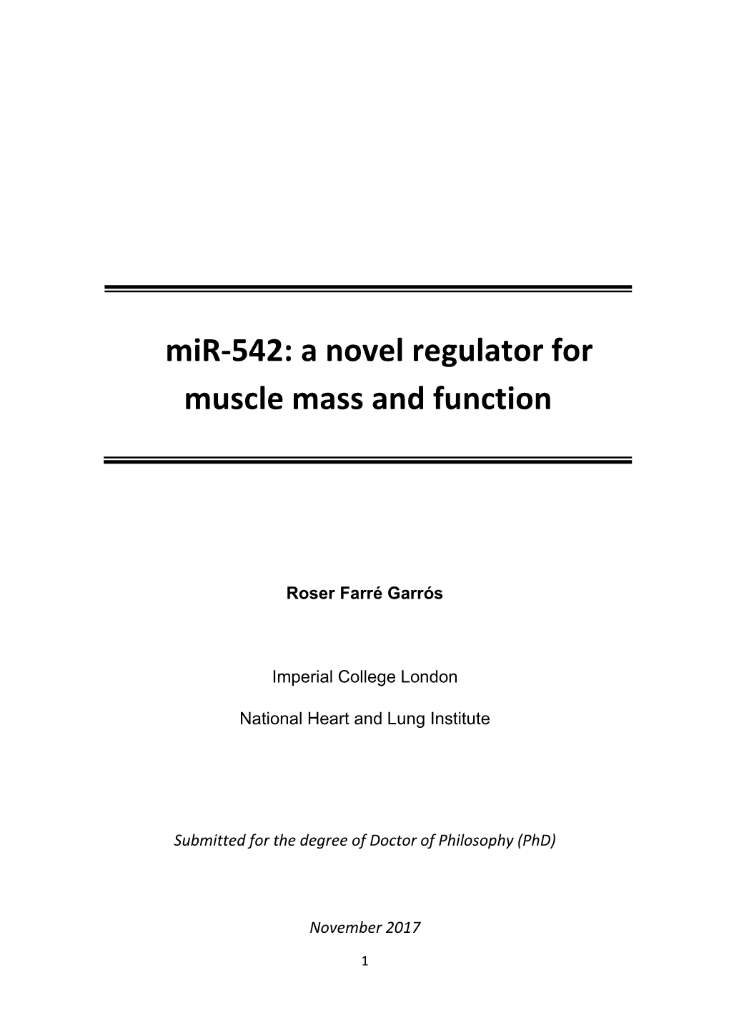 A Novel Regulator for Muscle Mass and Function