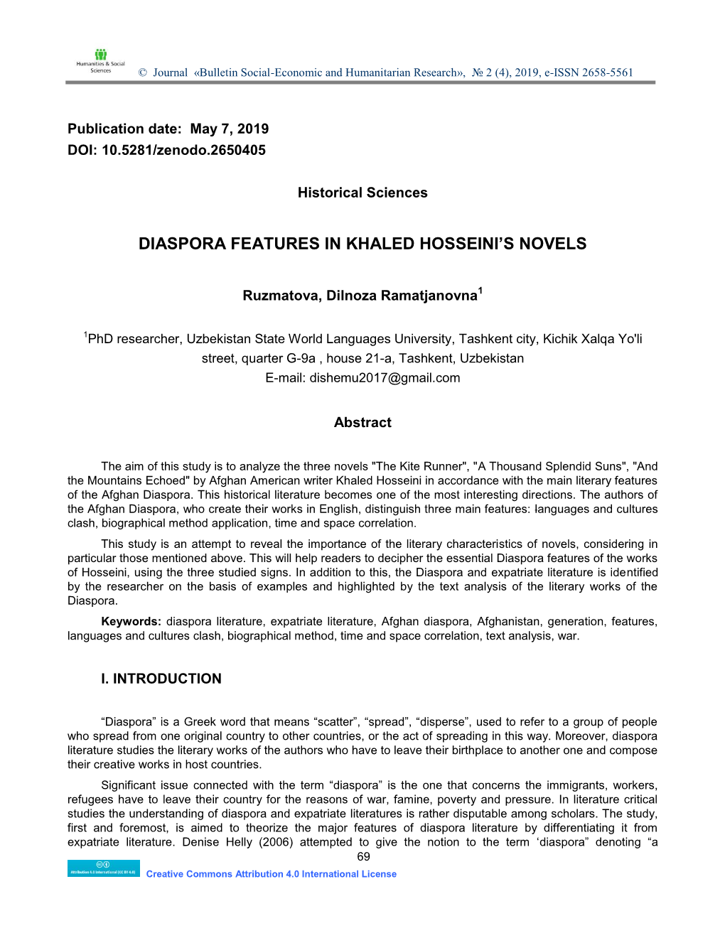 Diaspora Features in Khaled Hosseini's Novels