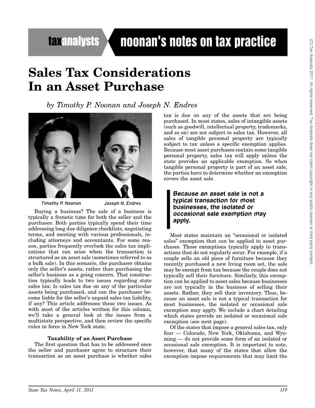 Sales Tax Considerations in an Asset Purchase