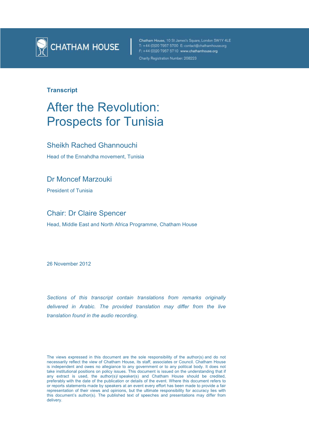 After the Revolution: Prospects for Tunisia