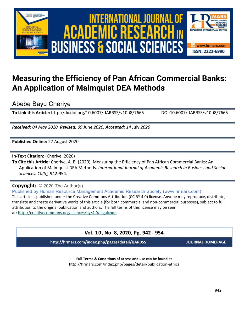 Measuring the Efficiency of Pan African Commercial Banks: an Application of Malmquist DEA Methods