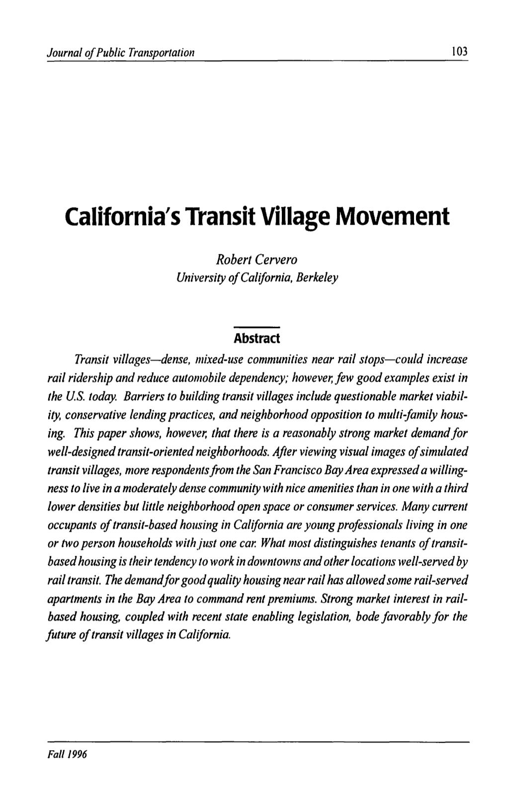California's Transit Village Movement