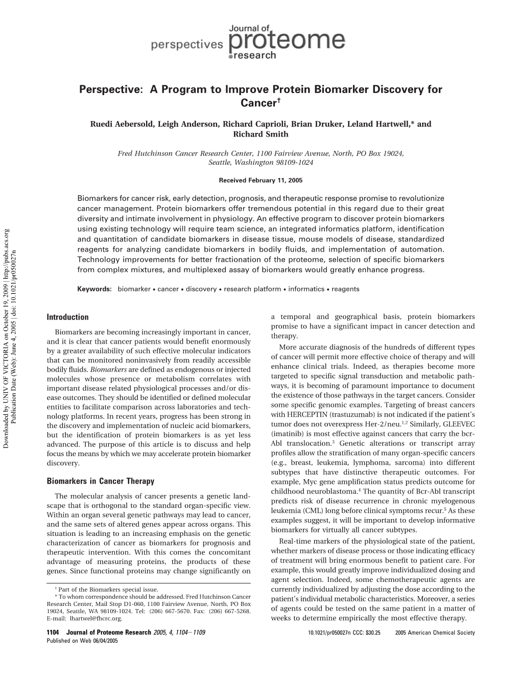 A Program to Improve Protein Biomarker Discovery for Cancer†