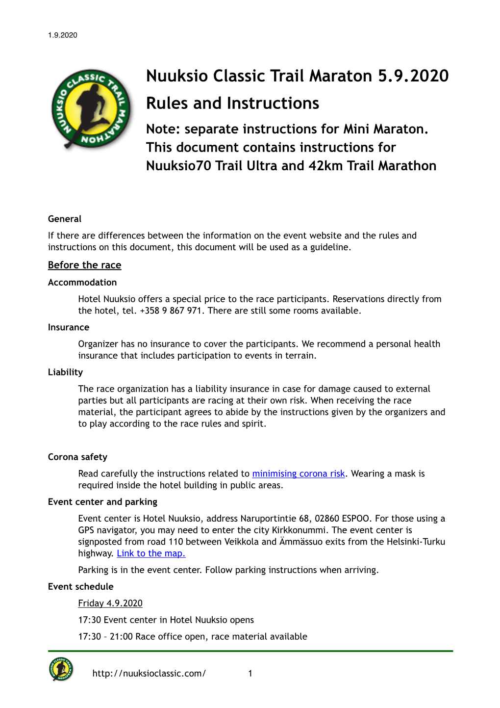 Nuuksio Classic Rules and Instructions 2020