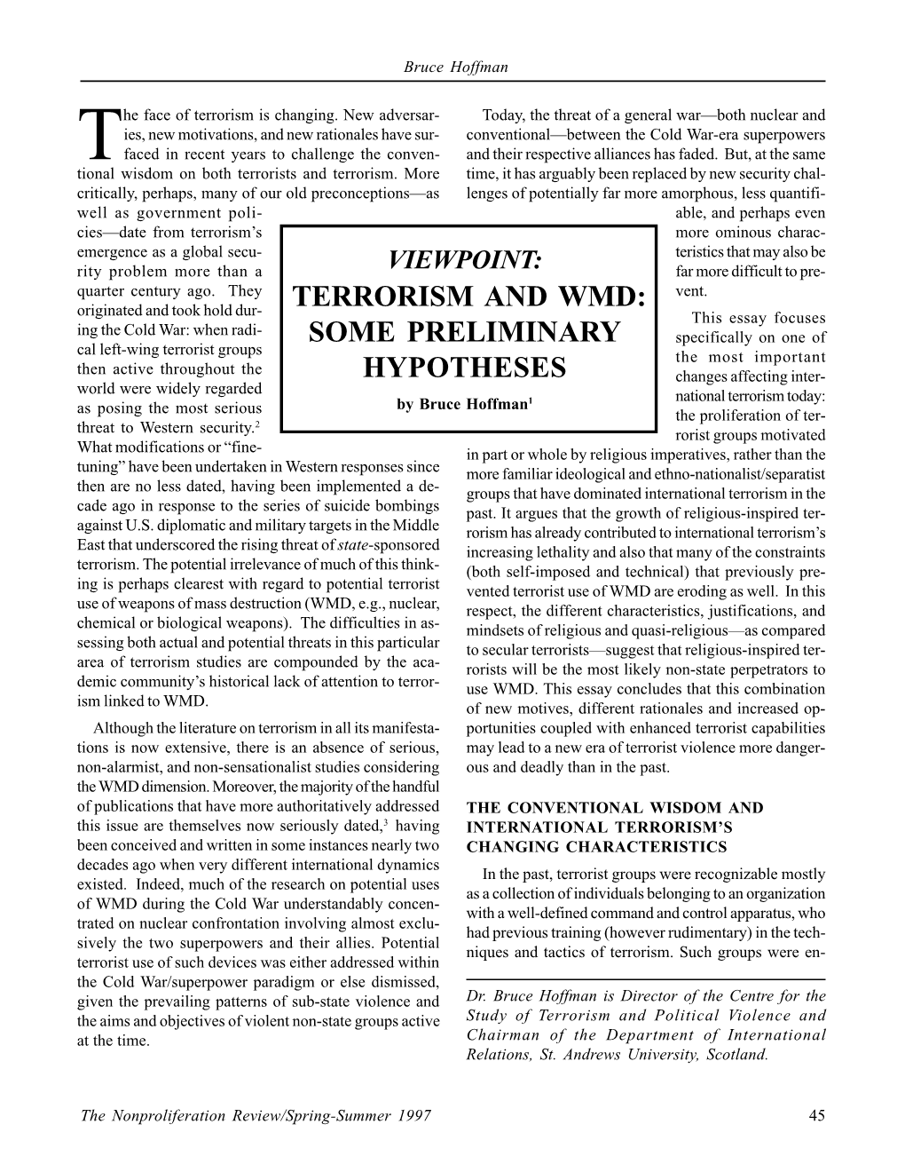 TERRORISM and WMD: Vent