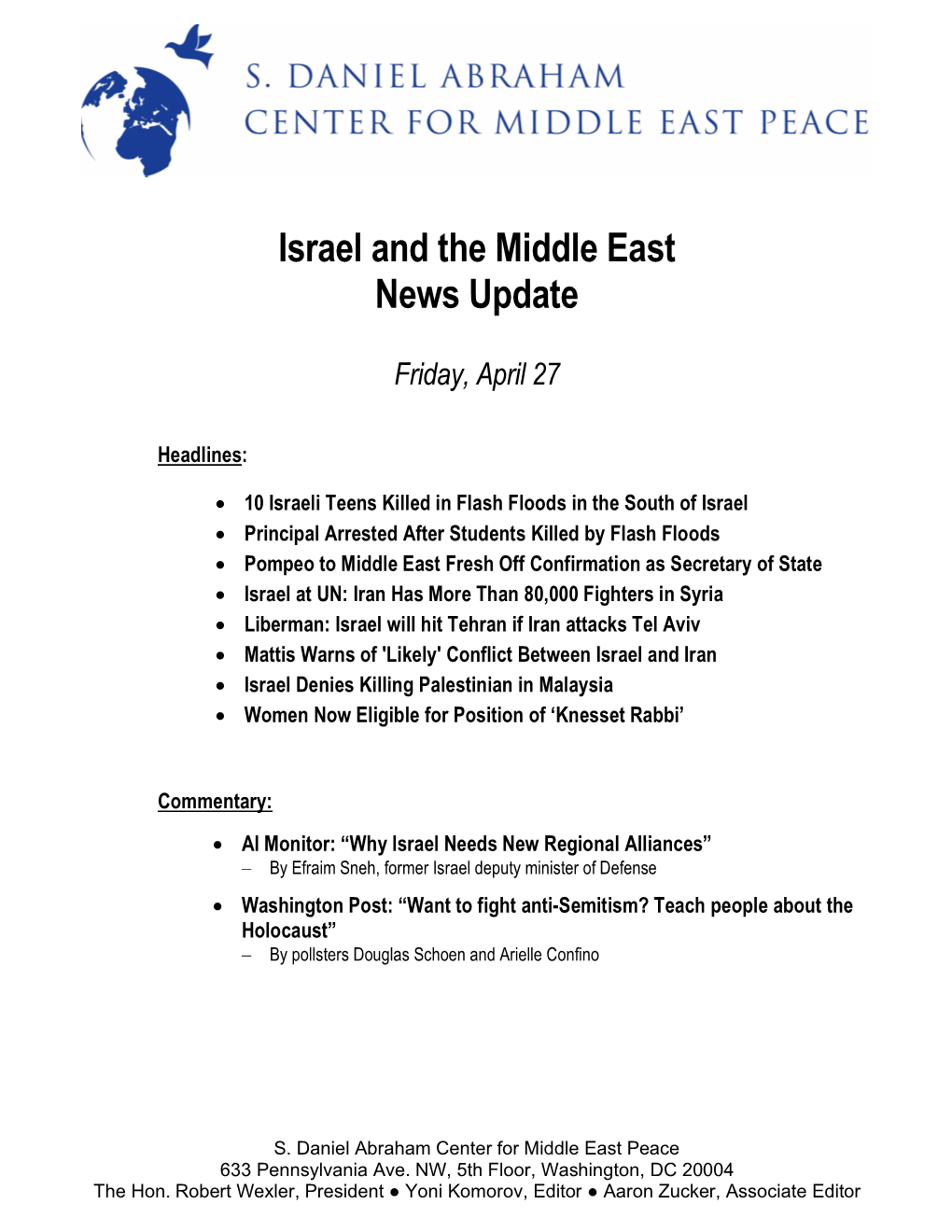 Israel and the Middle East News Update