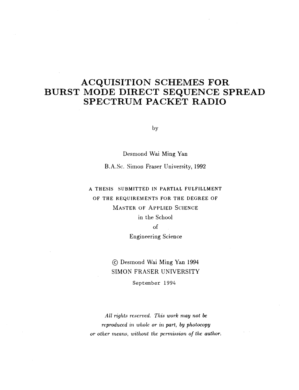 Acquisition Schemes for Burst Mode Direct Sequence Spread Spectrum Packet Radio