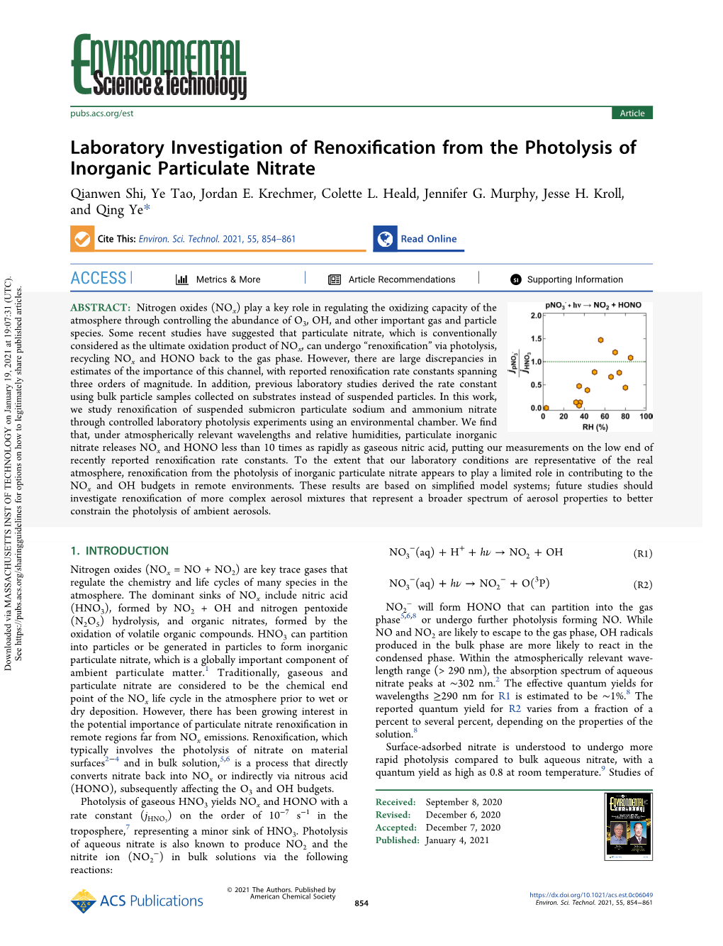Laboratory Investigation of Renoxification from the Photolysis