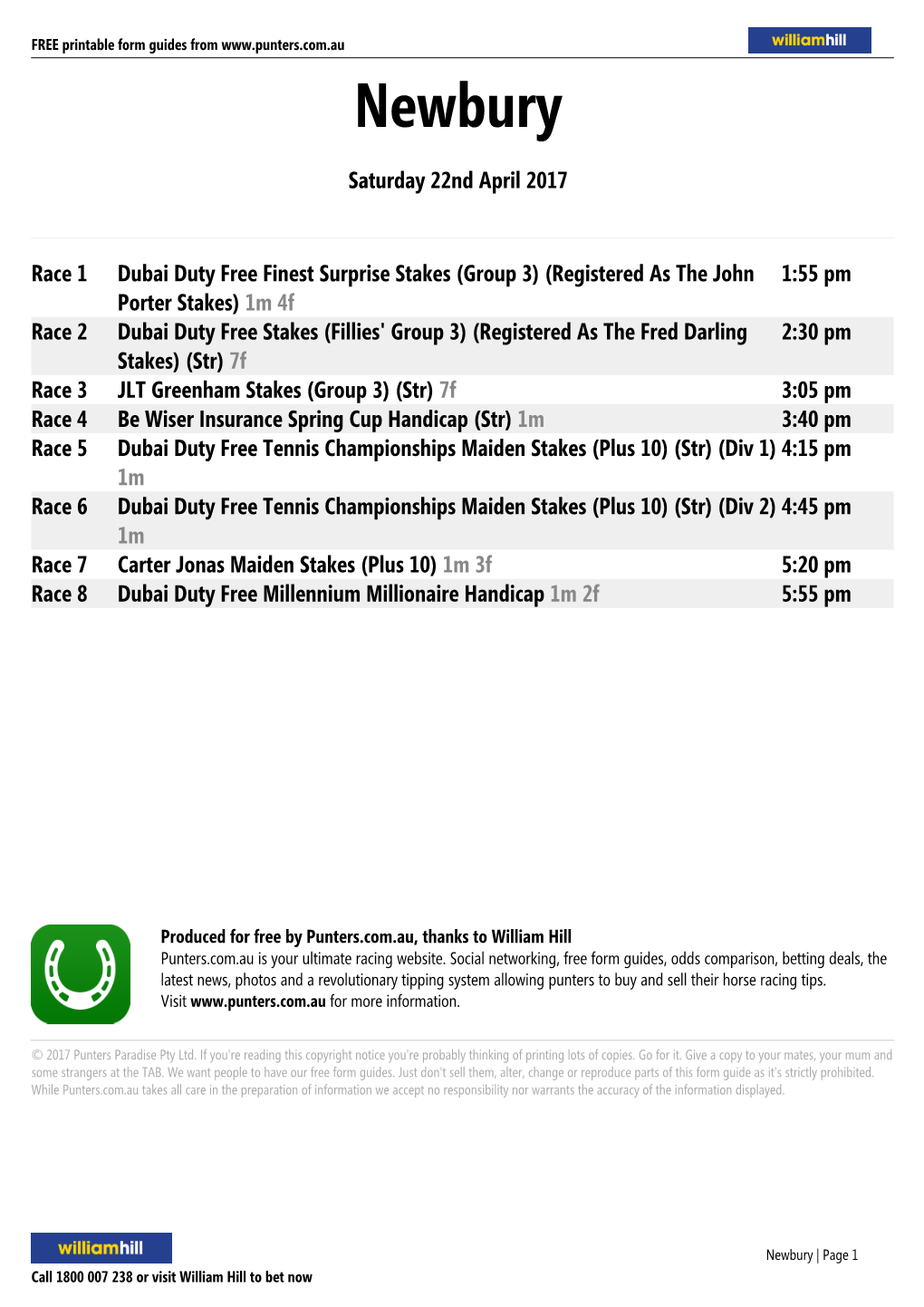 Newbury Printable Form Guide