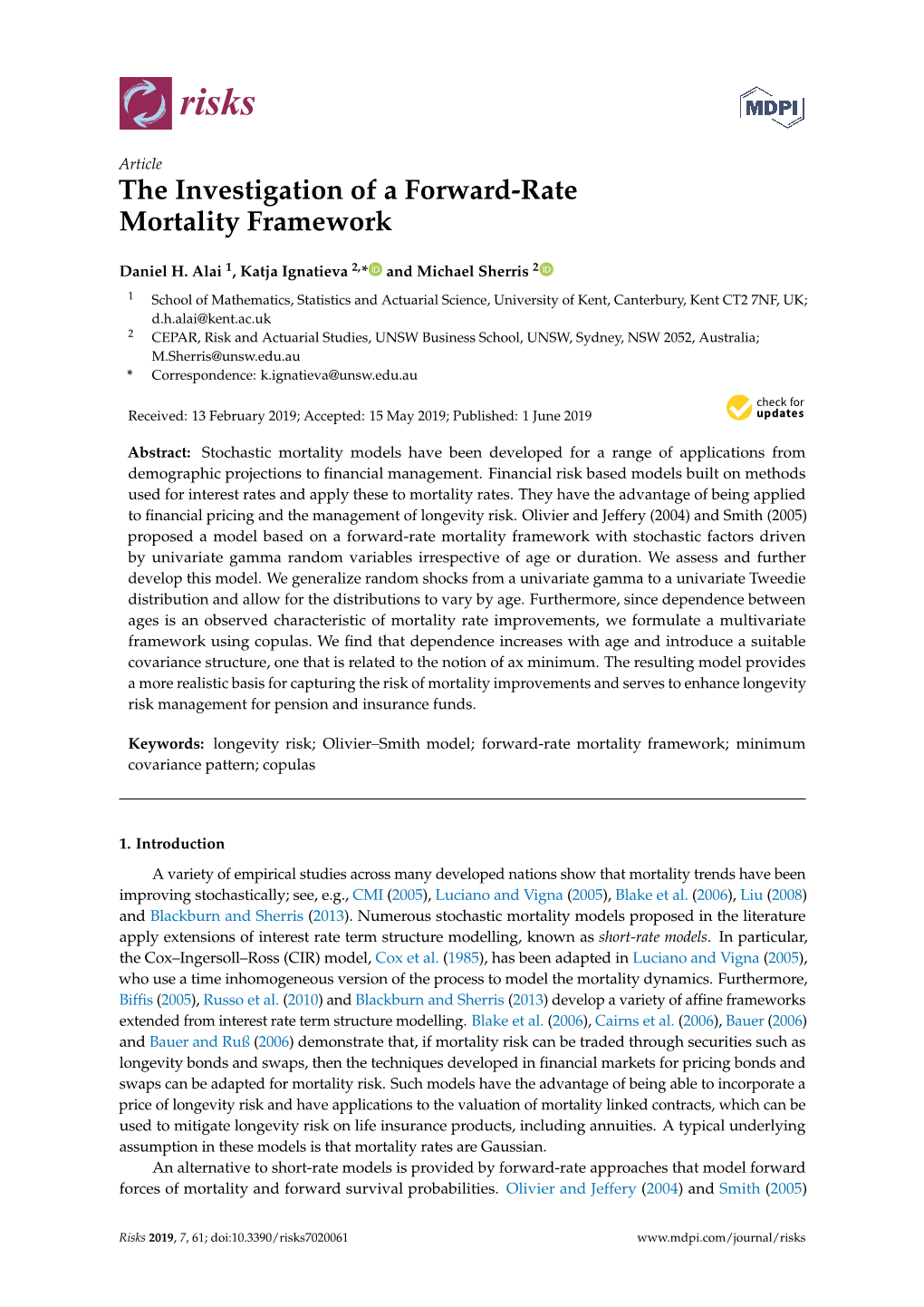 The Investigation of a Forward-Rate Mortality Framework