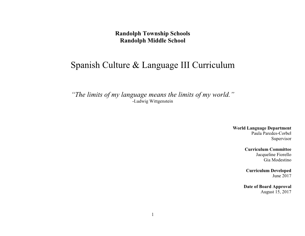 Spanish Culture & Language III Curriculum