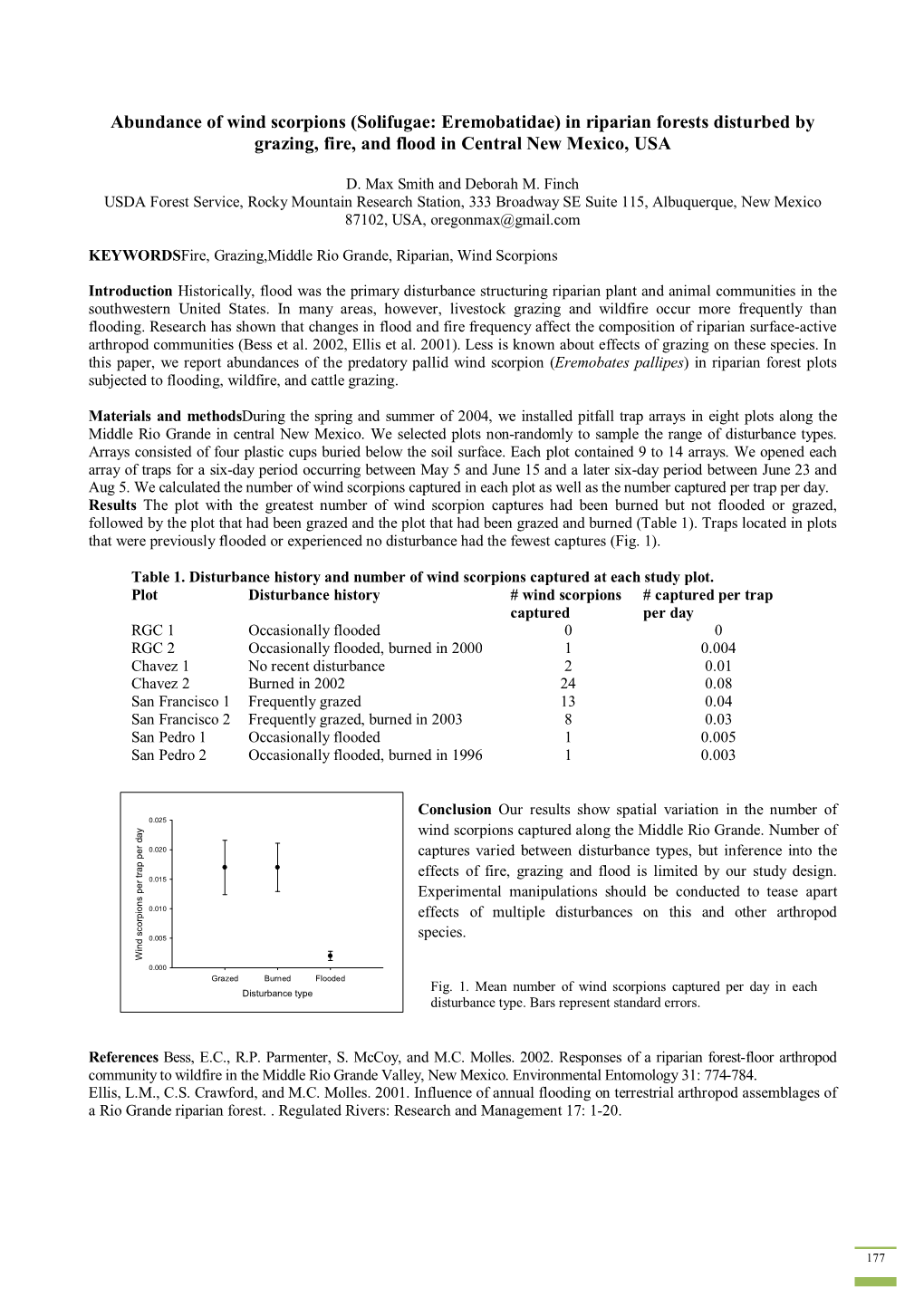 Abundance of Wind Scorpions (Solifugae: Eremobatidae) in Riparian Forests Disturbed by Grazing, Fire, and Flood in Central New Mexico, USA