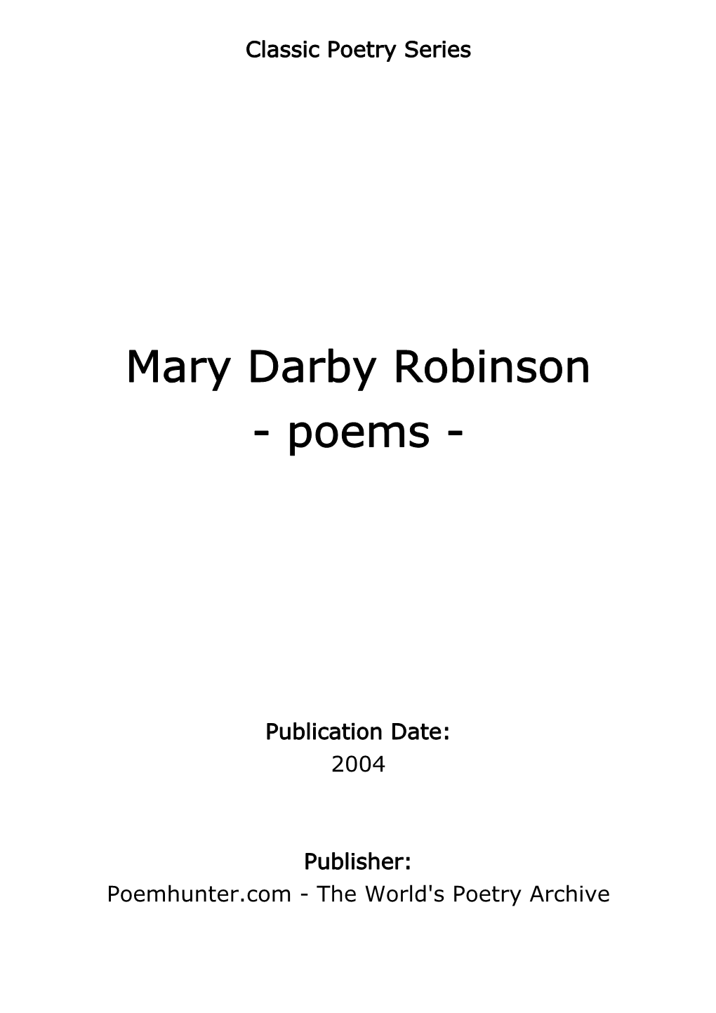 Mary Darby Robinson - Poems