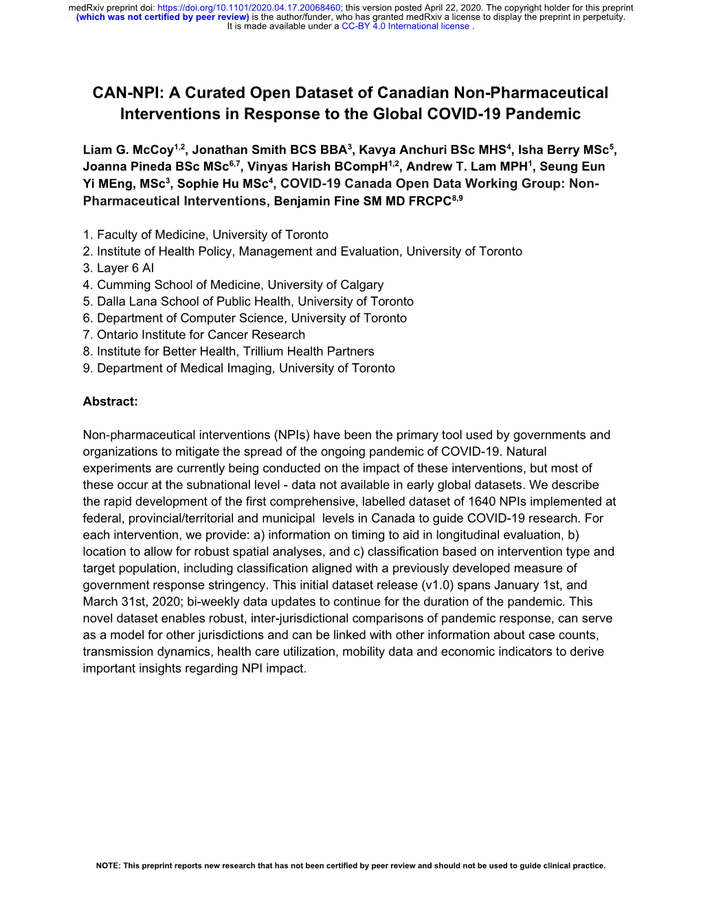 CAN-NPI: a Curated Open Dataset of Canadian Non-Pharmaceutical Interventions in Response to the Global COVID-19 Pandemic