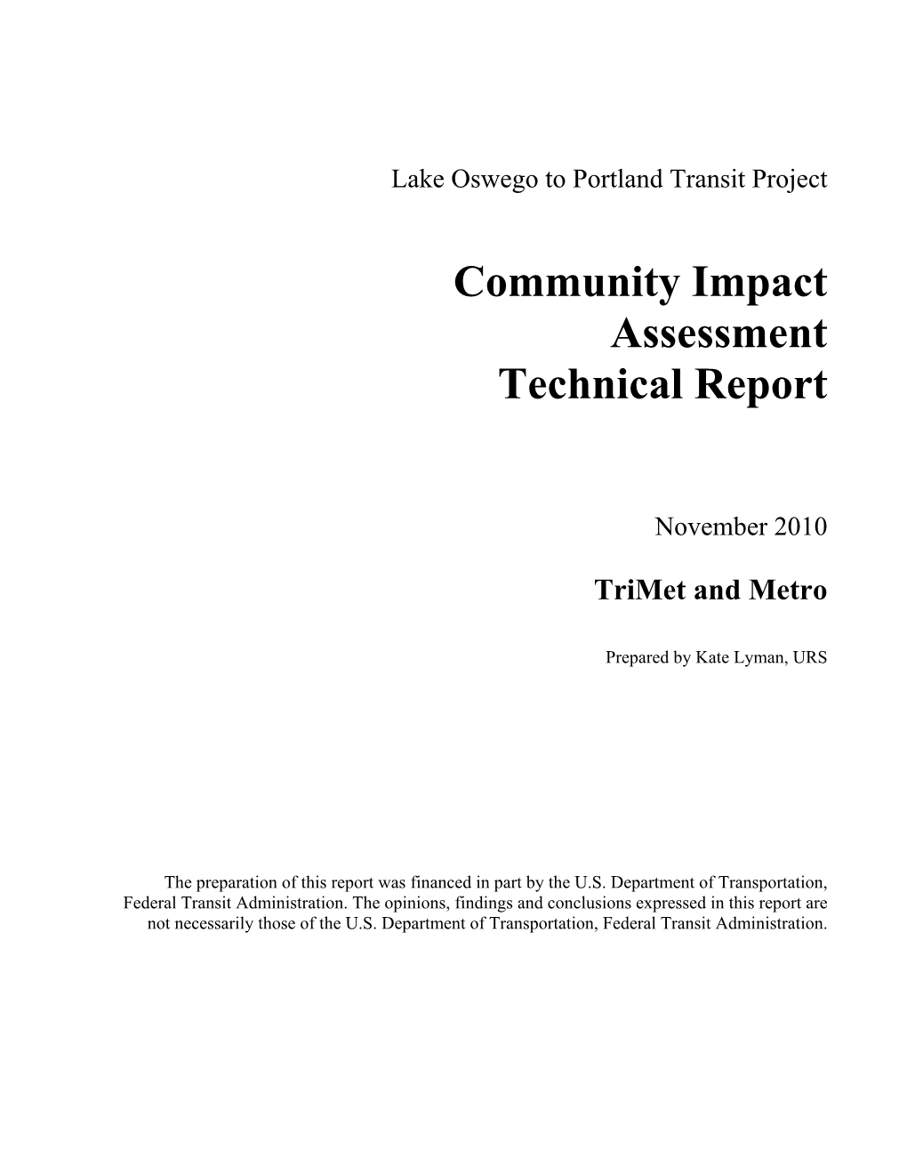 Community Impact Assessment Technical Report