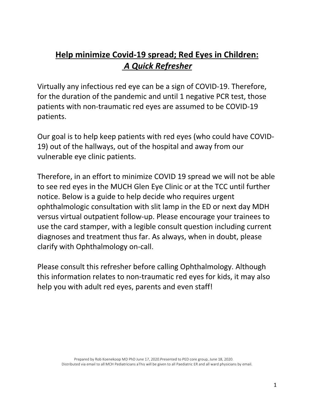 Help Minimize Covid-19 Spread; Red Eyes in Children: a Quick Refresher
