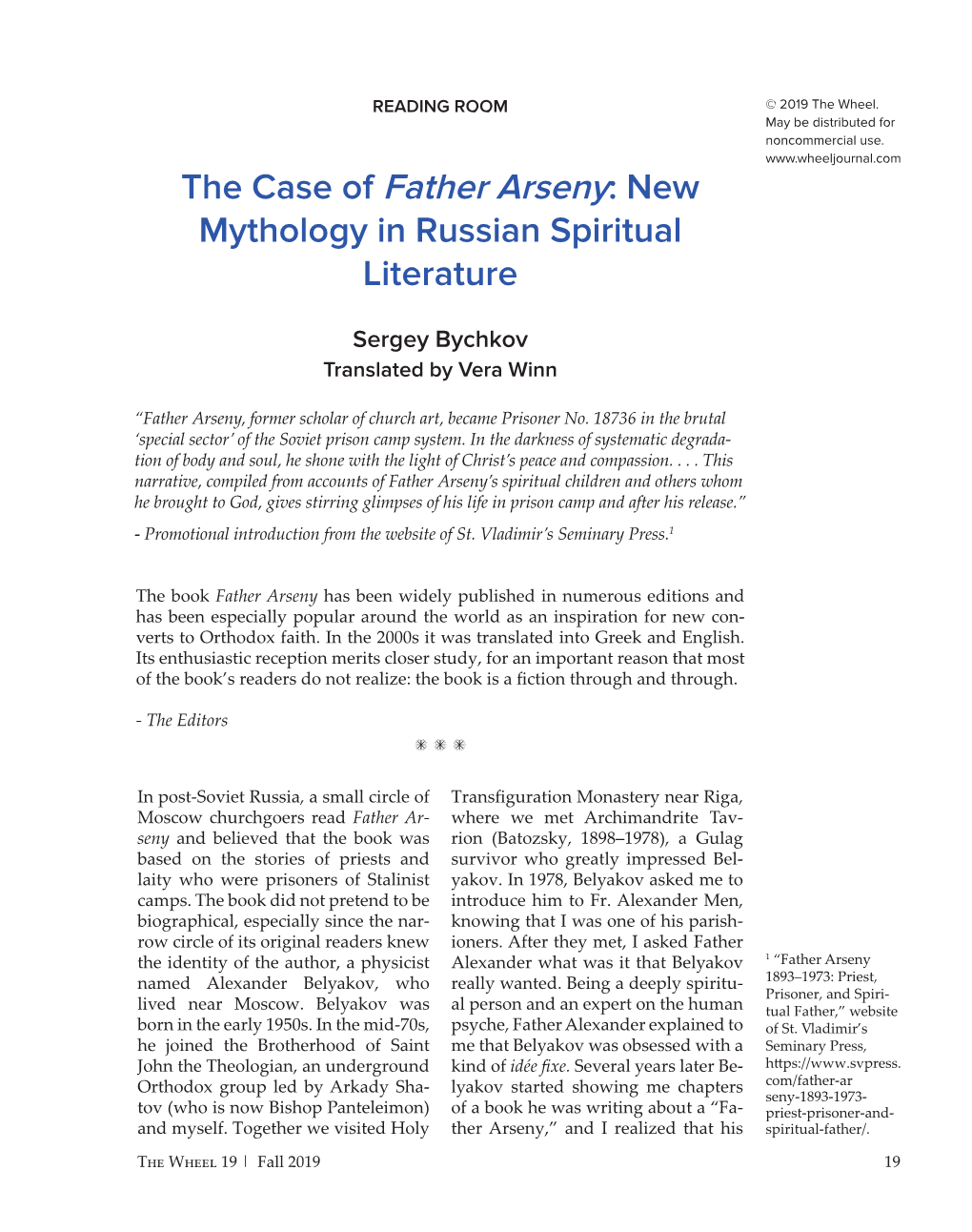 The Case of Father Arseny: New Mythology in Russian Spiritual Literature