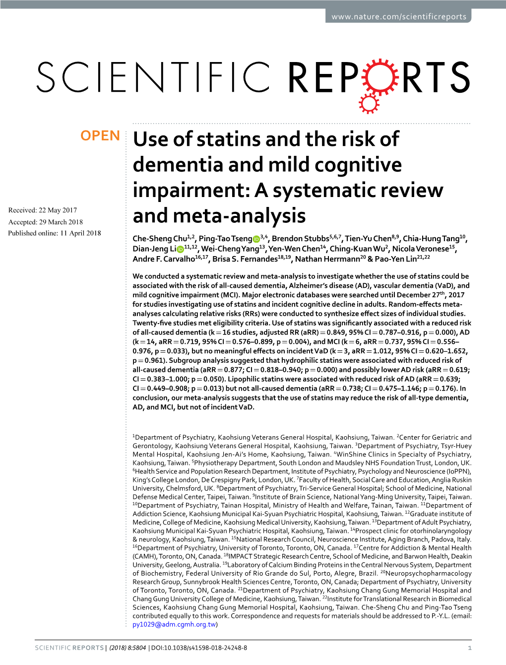 Use of Statins and the Risk of Dementia and Mild Cognitive