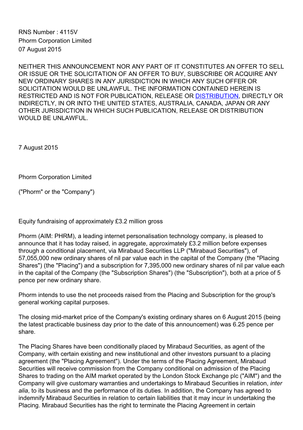 4115V Phorm Corporation Limited 07 August 2015 NEITHER THIS