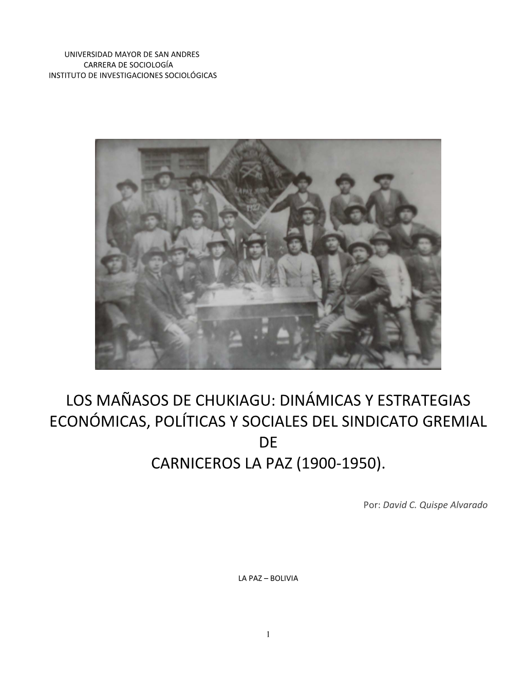 Los Mañasos De Chukiagu: Dinámicas Y Estrategias Económicas, Políticas Y Sociales Del Sindicato Gremial De Carniceros La Paz (1900-1950)