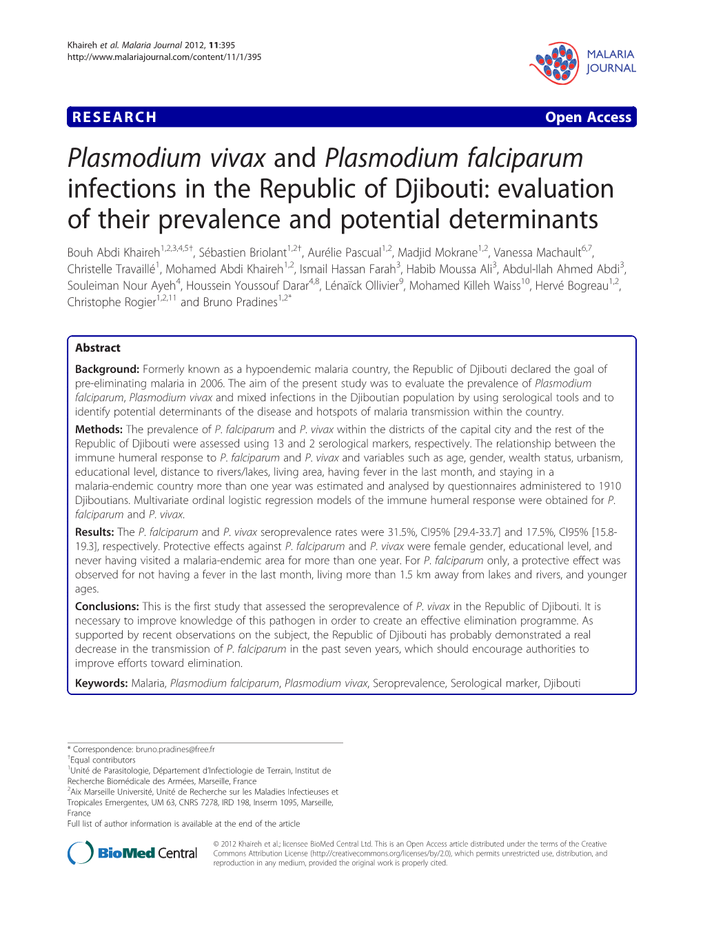 Plasmodium Vivax and Plasmodium Falciparum Infections in The