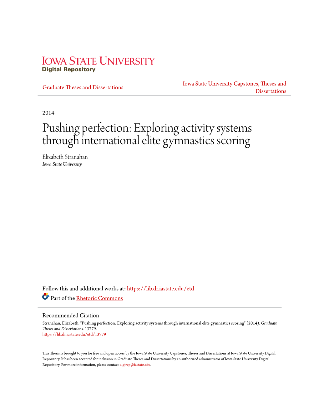 Exploring Activity Systems Through International Elite Gymnastics Scoring Elizabeth Stranahan Iowa State University