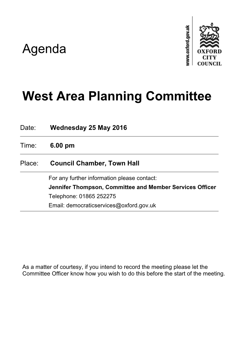 (Public Pack)Agenda Document for West Area