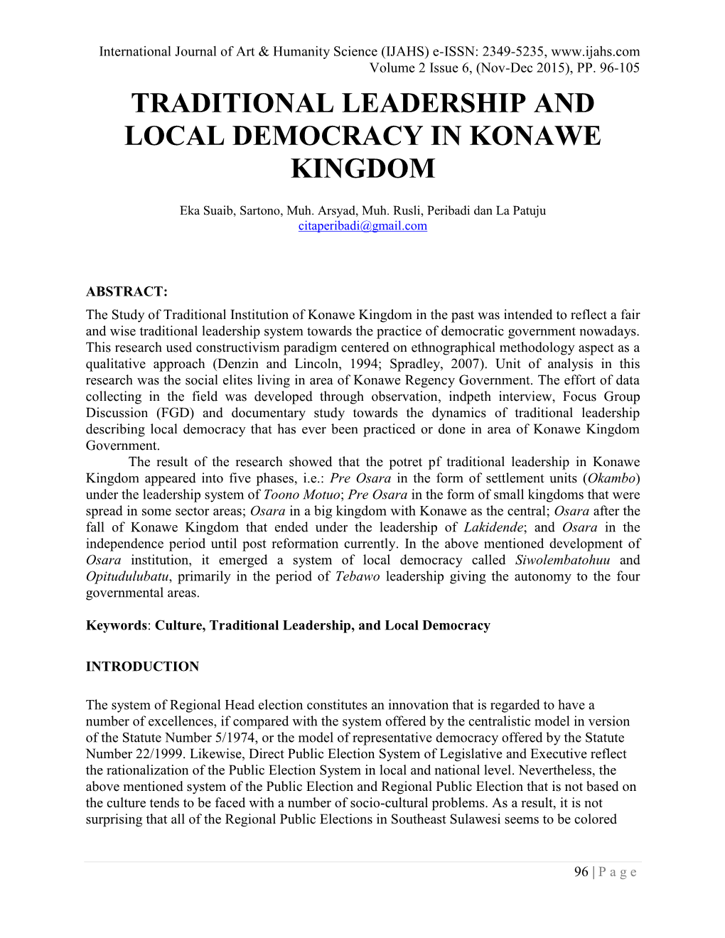 Traditional Leadership and Local Democracy in Konawe Kingdom