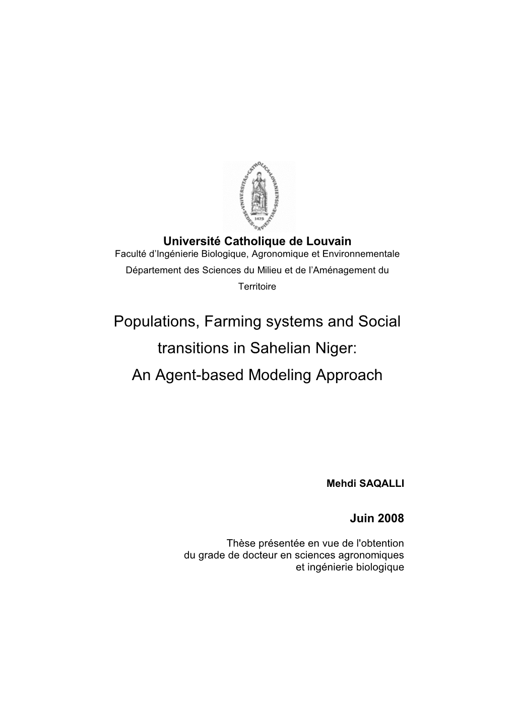 Populations, Farming Systems and Social Transitions in Sahelian Niger: an Agent-Based Modeling Approach