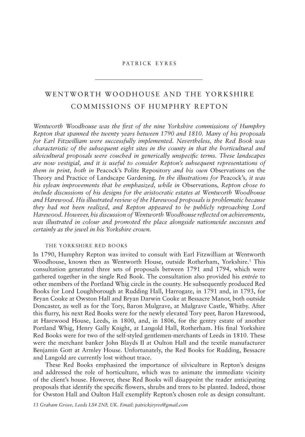 Wentworth Woodhouse and the Yorkshire Commissions of Humphry Repton