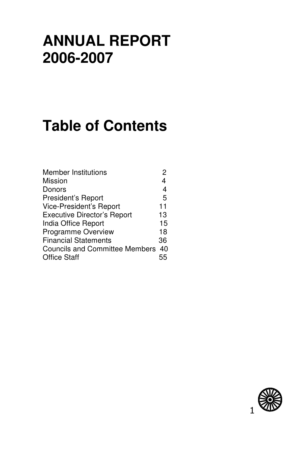 ANNUAL REPORT 2006-2007 Table of Contents