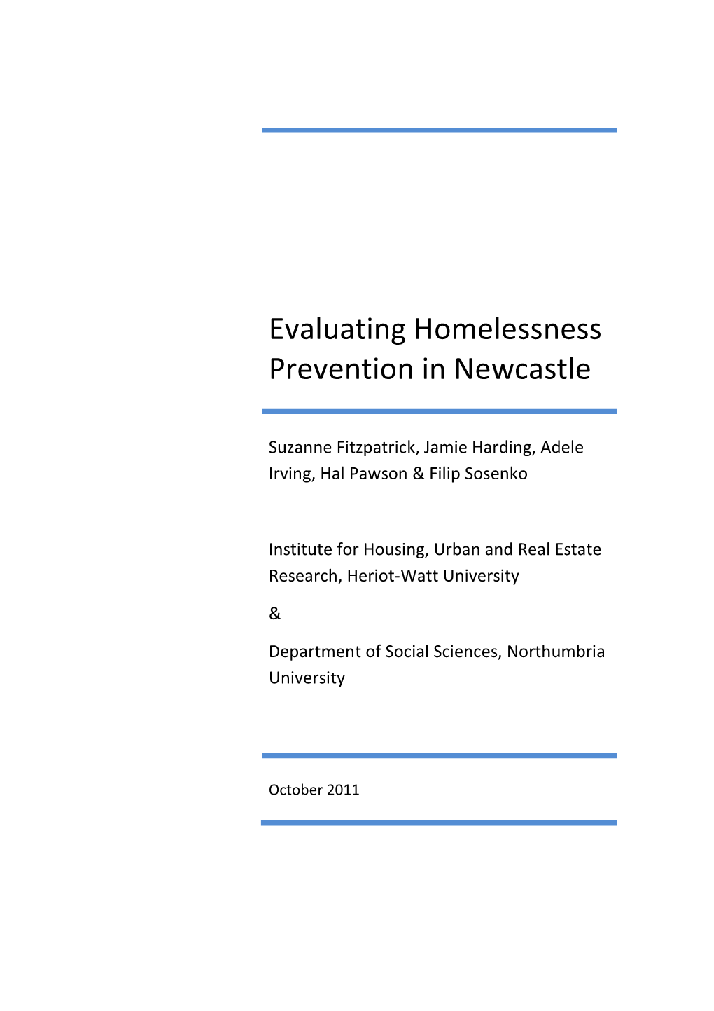 Evaluating Homelessness Prevention in Newcastle