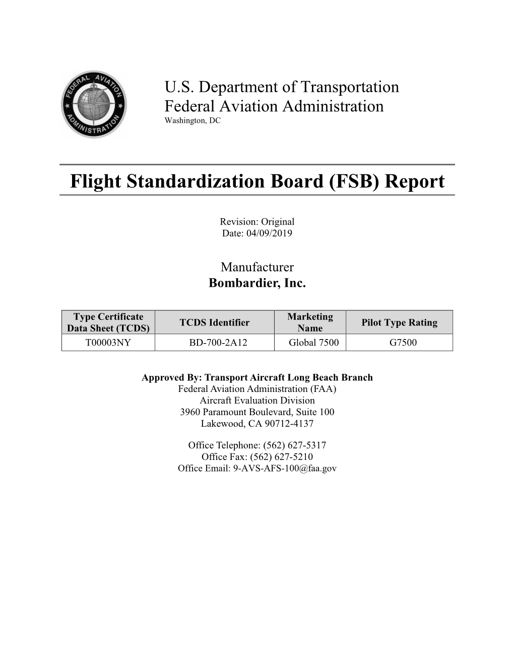 Flight Standardization Board (FSB) Report