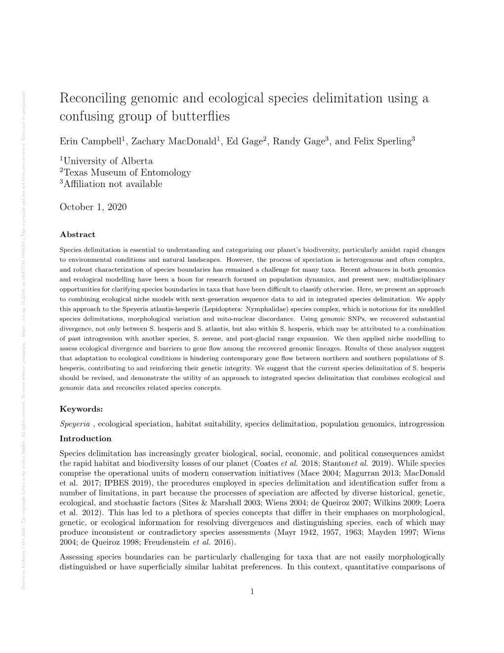 Reconciling Genomic and Ecological Species Delimitation Using A