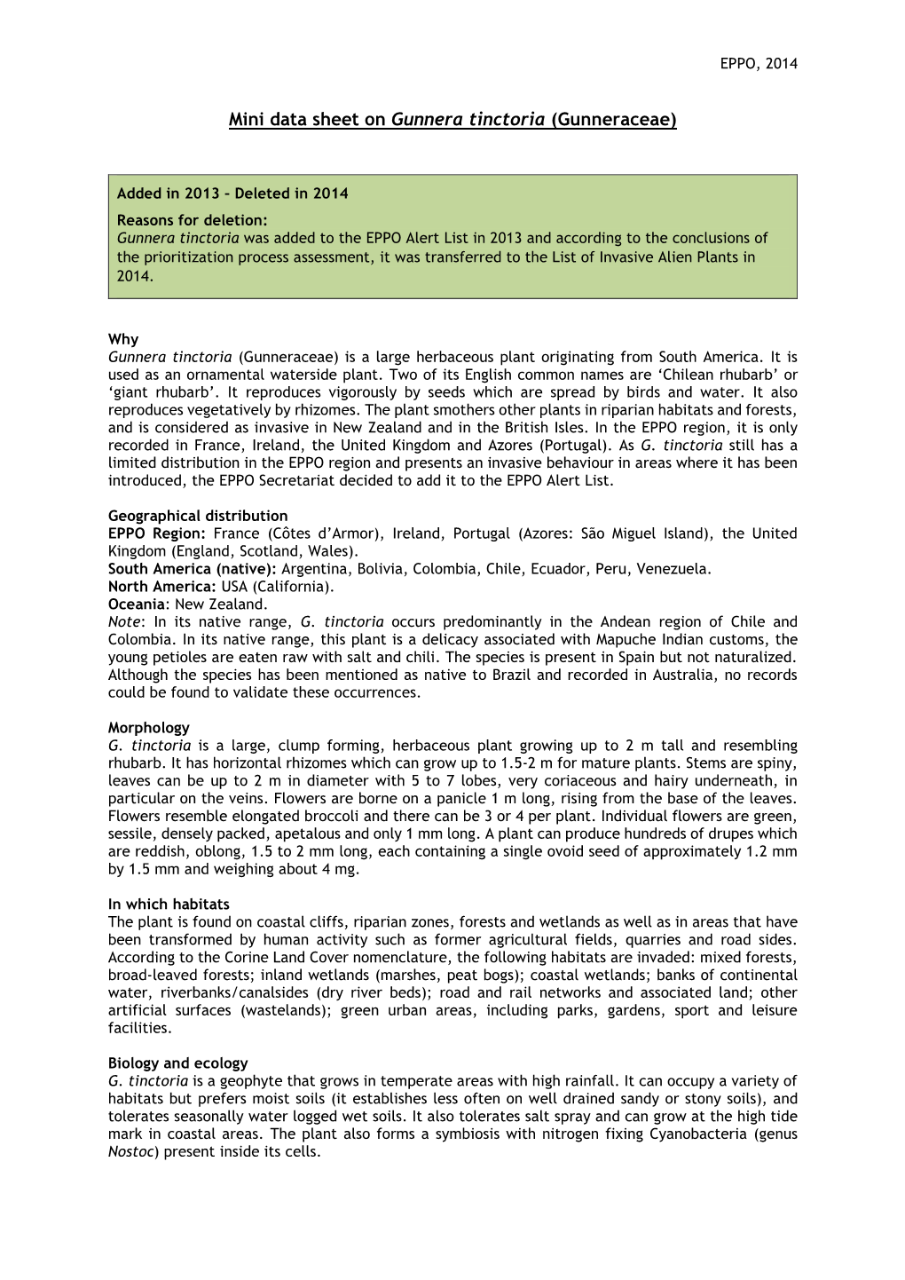 Mini Data Sheet on Gunnera Tinctoria (Gunneraceae)