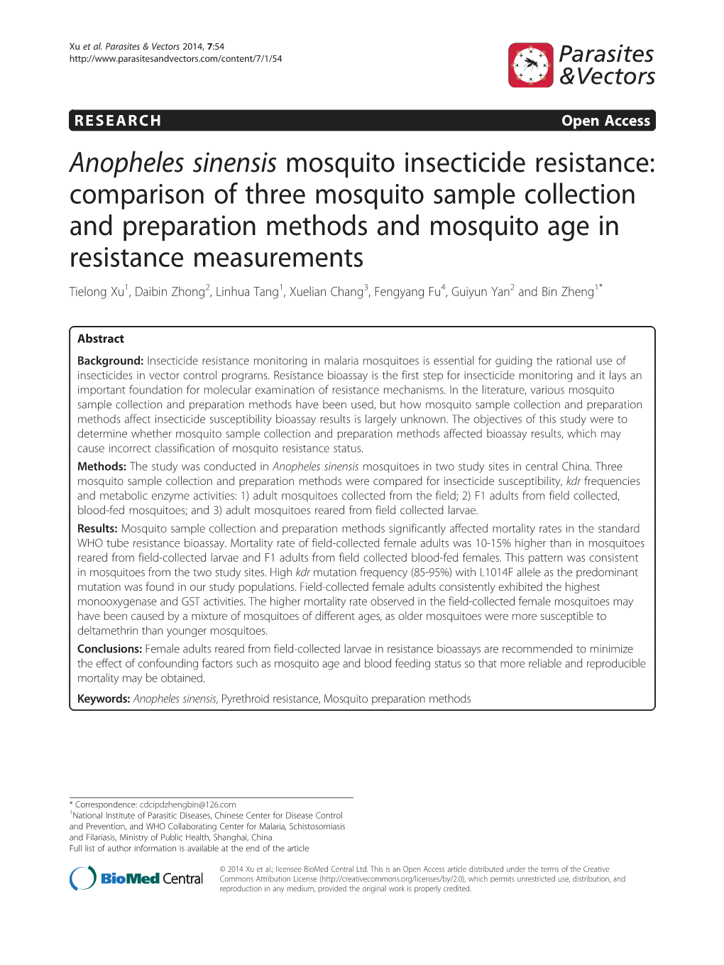 Anopheles Sinensis Mosquito Insecticide Resistance