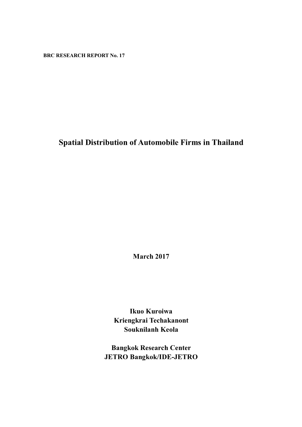 Spatial Distribution of Automobile Firms in Thailand