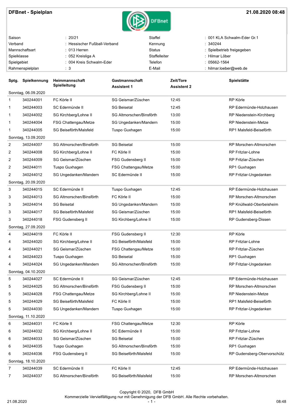 Spielplan 21.08.2020 08:48