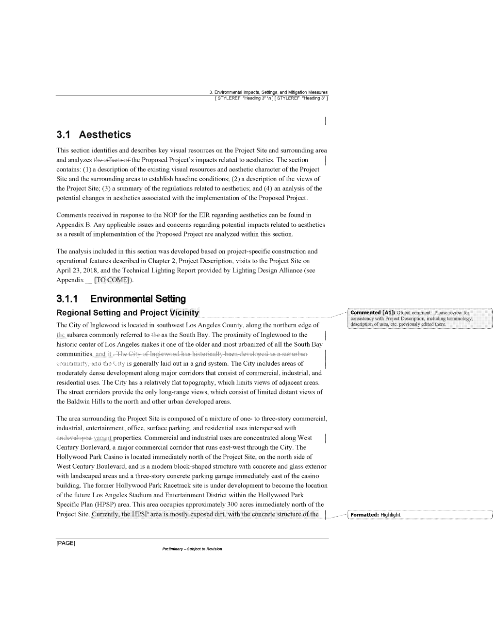 3.1 Aesthetics 3.1.1 Environmental Setting