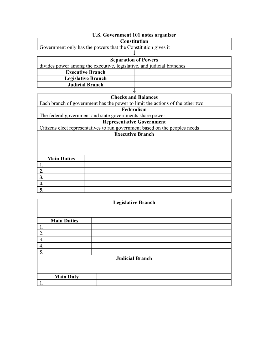 U.S. Government 101 Notes Organizer