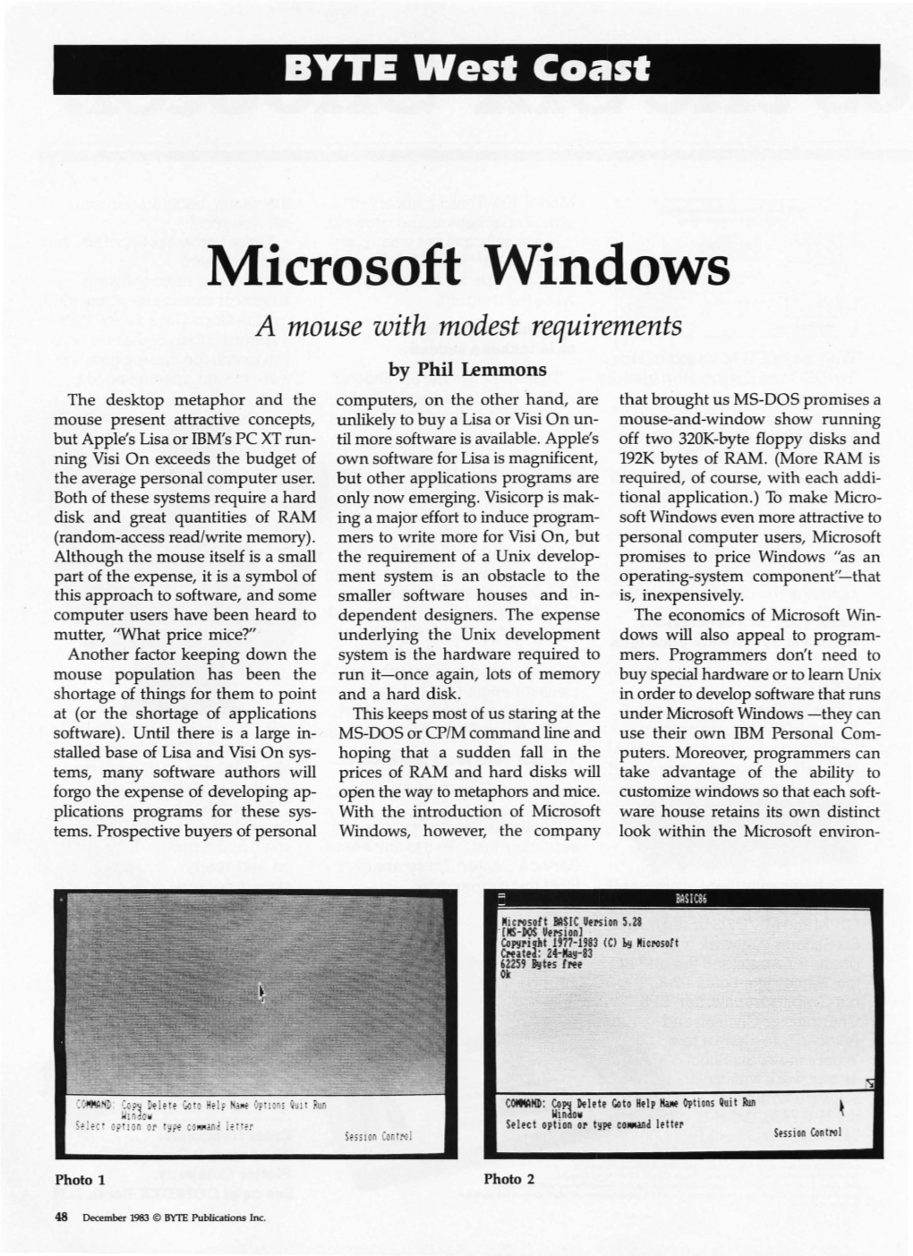 Microsoft Windows, December 1983, BYTE Magazine