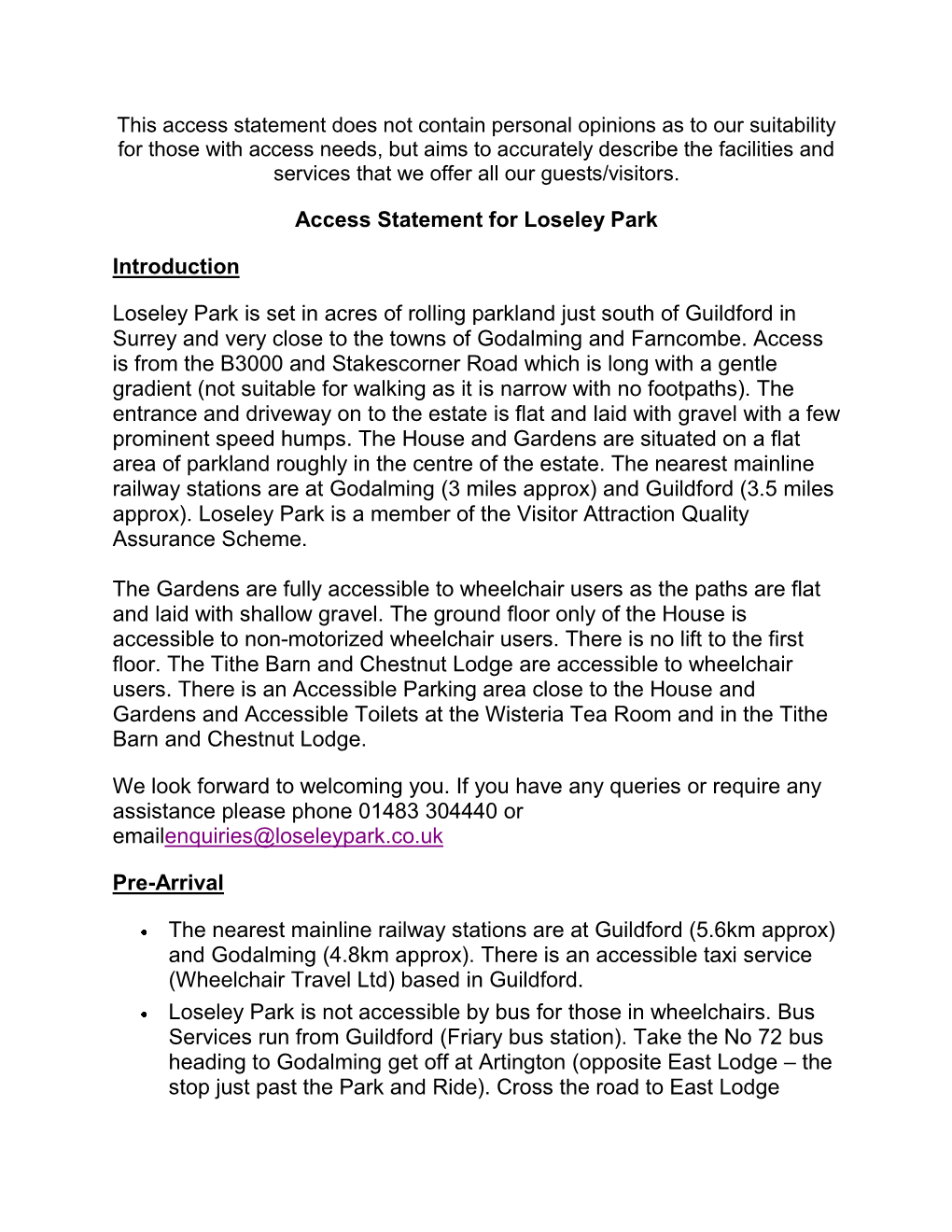 Download the Loseley Park Access Statement
