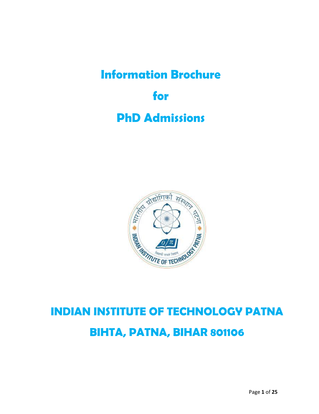 Information Brochure for Phd Admissions