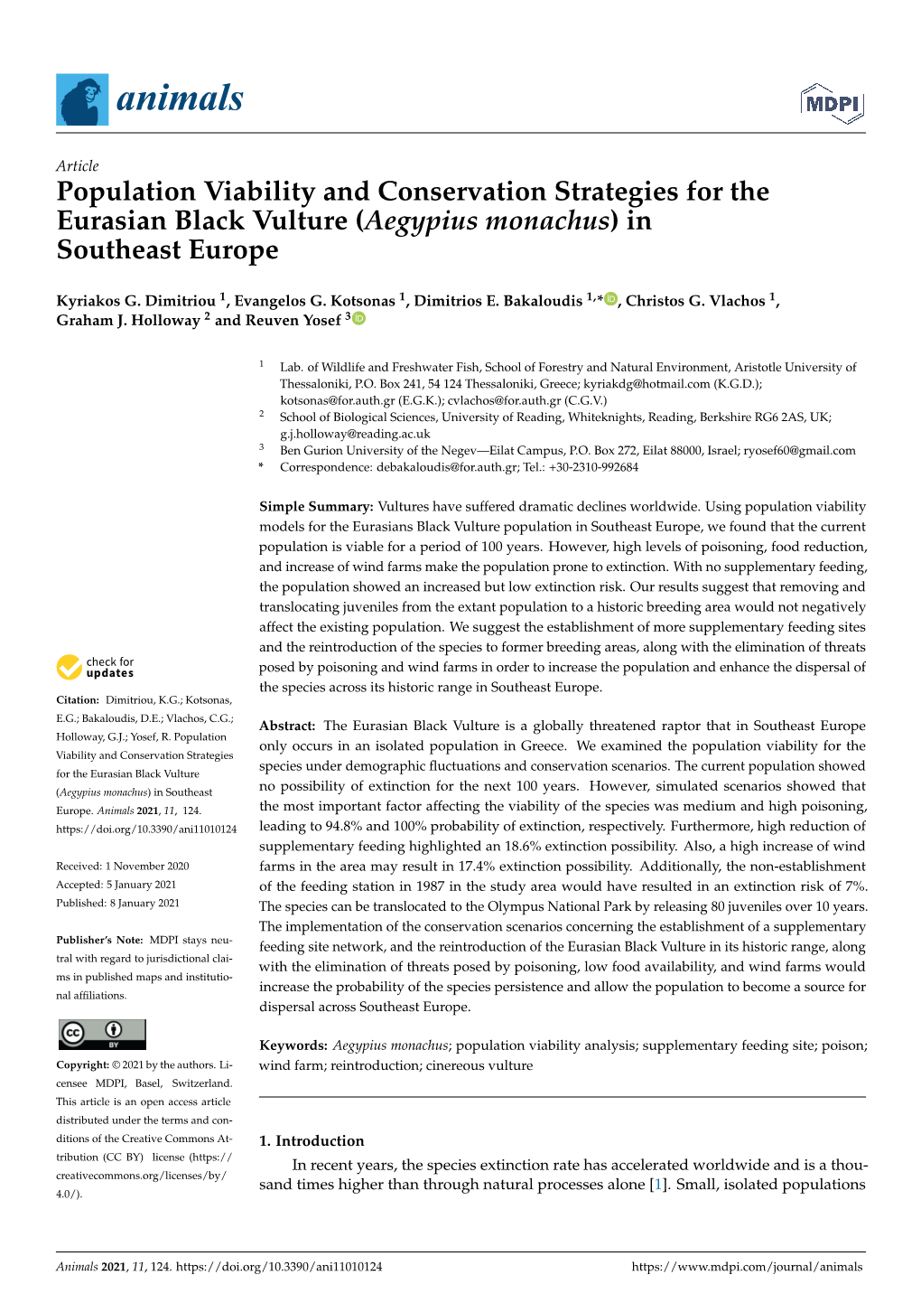 Population Viability and Conservation Strategies for the Eurasian Black Vulture (Aegypius Monachus) in Southeast Europe