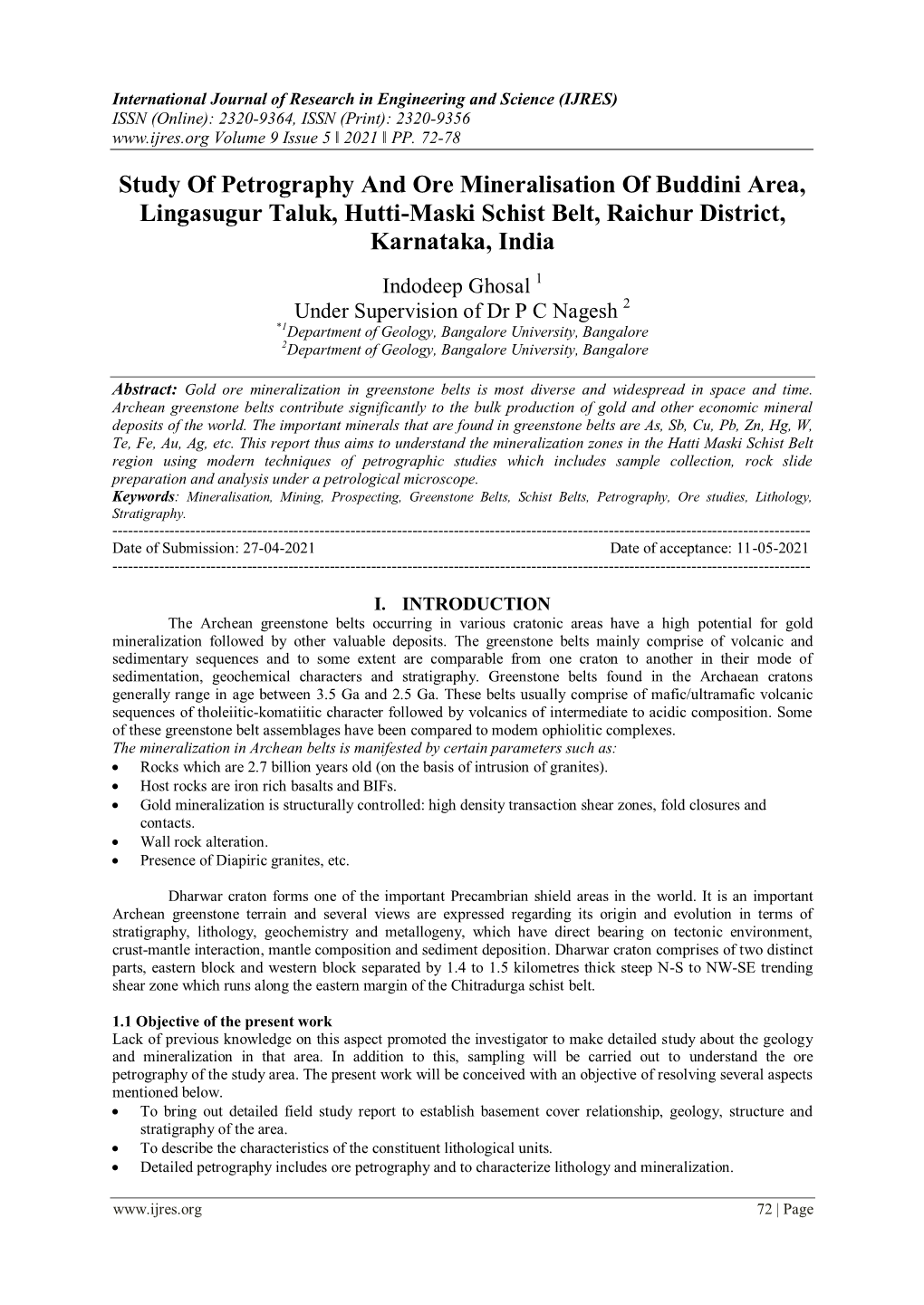 Study of Petrography and Ore Mineralisation of Buddini Area, Lingasugur Taluk, Hutti-Maski Schist Belt, Raichur District, Karnataka, India