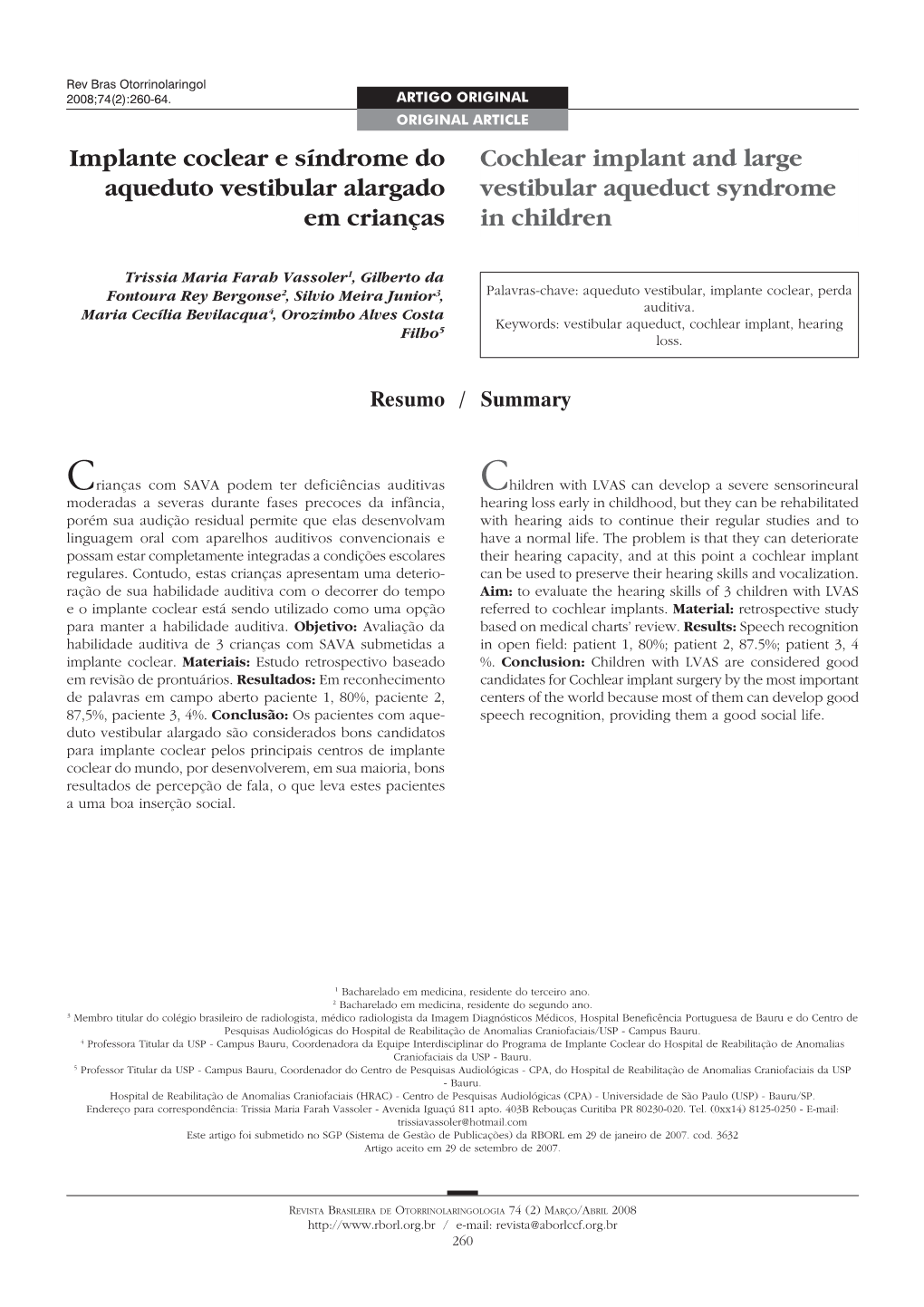Cochlear Implant and Large Vestibular Aqueduct Syndrome in Children
