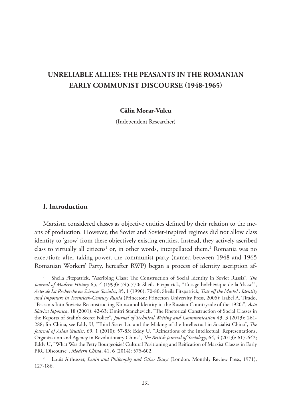 The Peasants in the Romanian Early Communist Discourse (1948-1965)