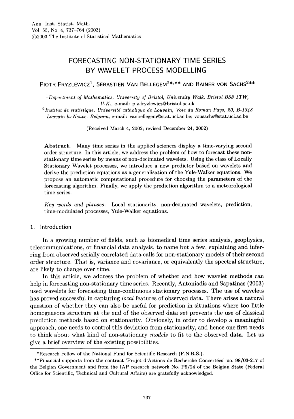 Forecasting Non-Stationary Time Series by Wavelet Process Modelling