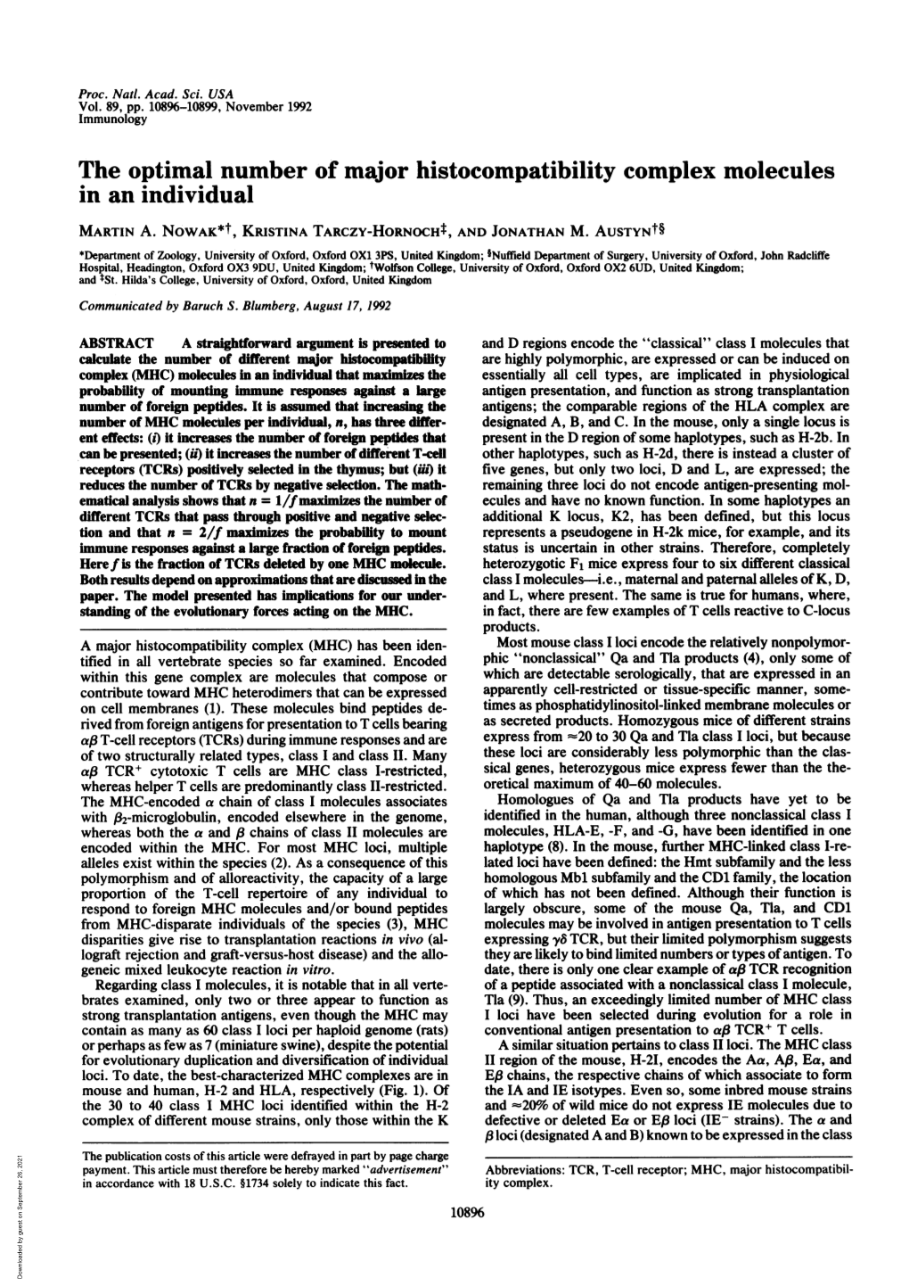 The Optimal Number of Major Histocompatibility Complex Molecules in an Individual