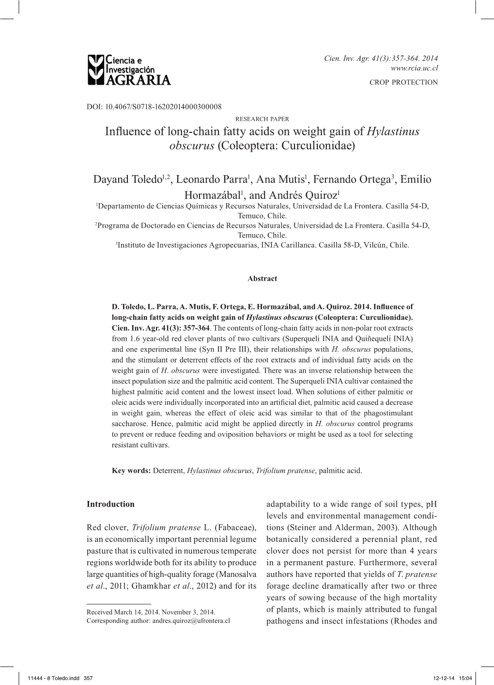11444 - 8 Toledo.Indd 357 12-12-14 15:04 358 Ciencia E Investigación Agraria
